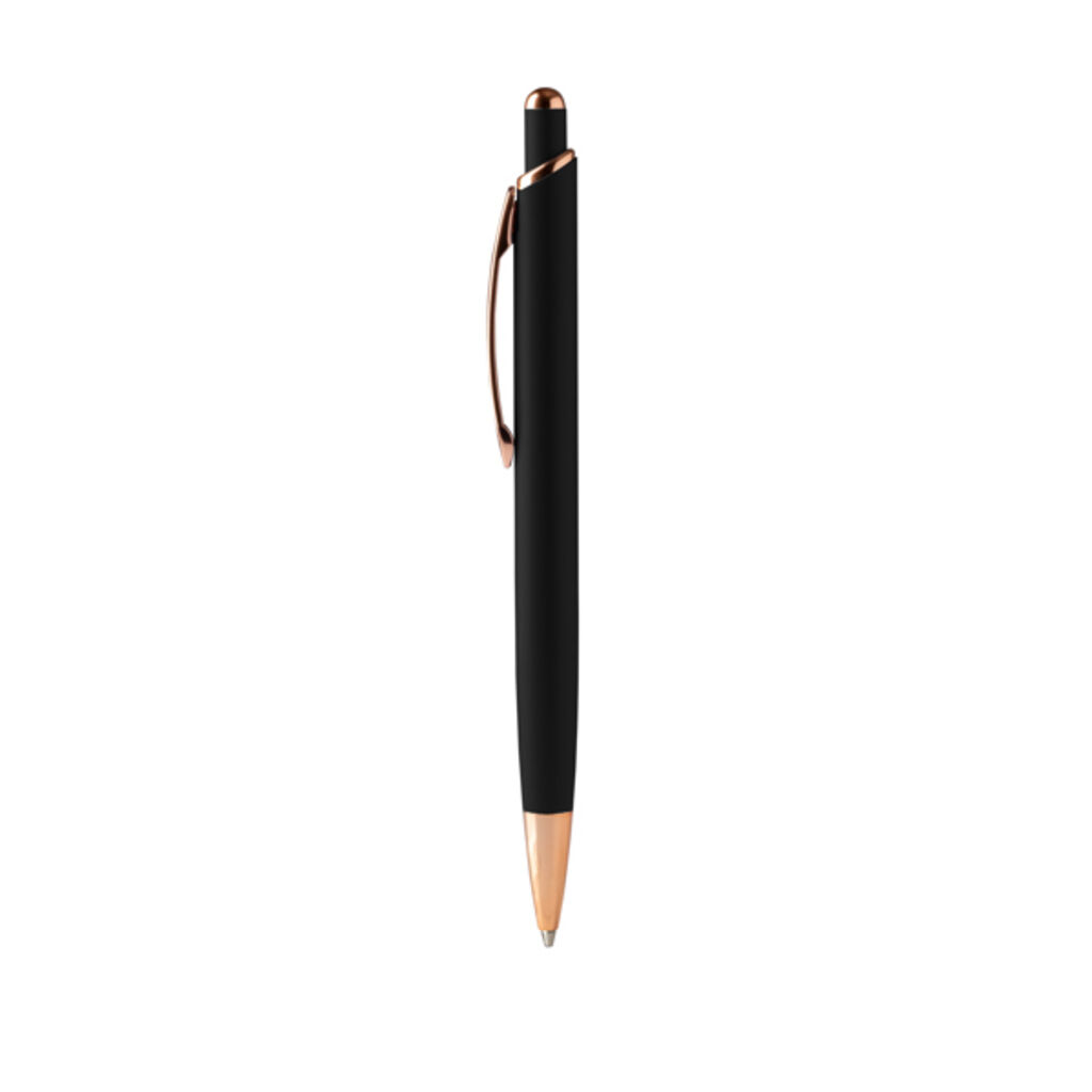 Шариковая ручка с матовой металлической структурой и деталями из медной отделки, цвет черный