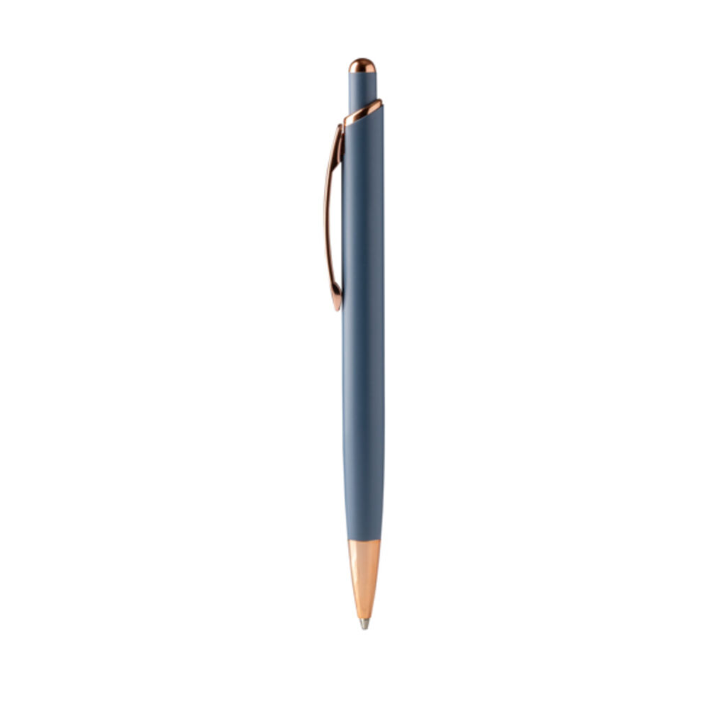 Шариковая ручка с матовой металлической структурой и деталями из медной отделки, цвет синий