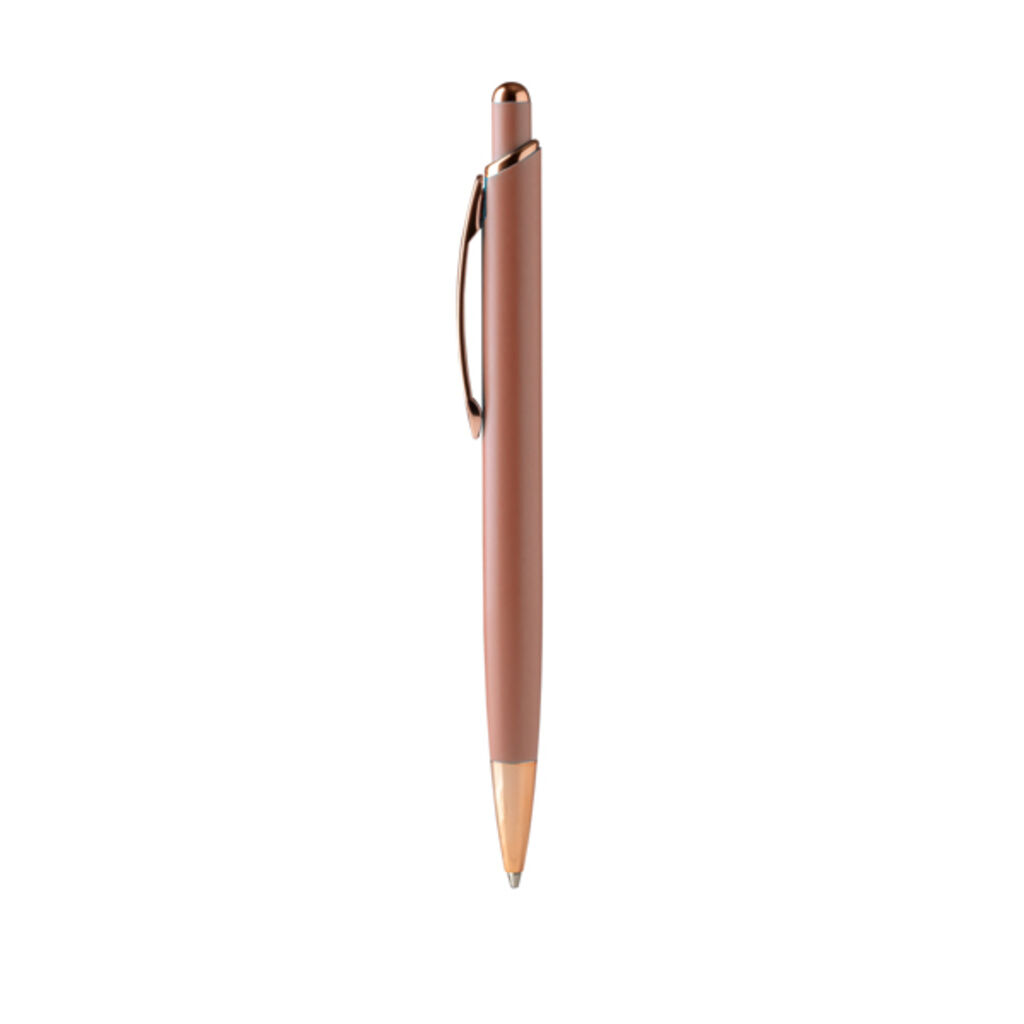 Шариковая ручка с матовой металлической структурой и деталями из медной отделки, цвет розовый