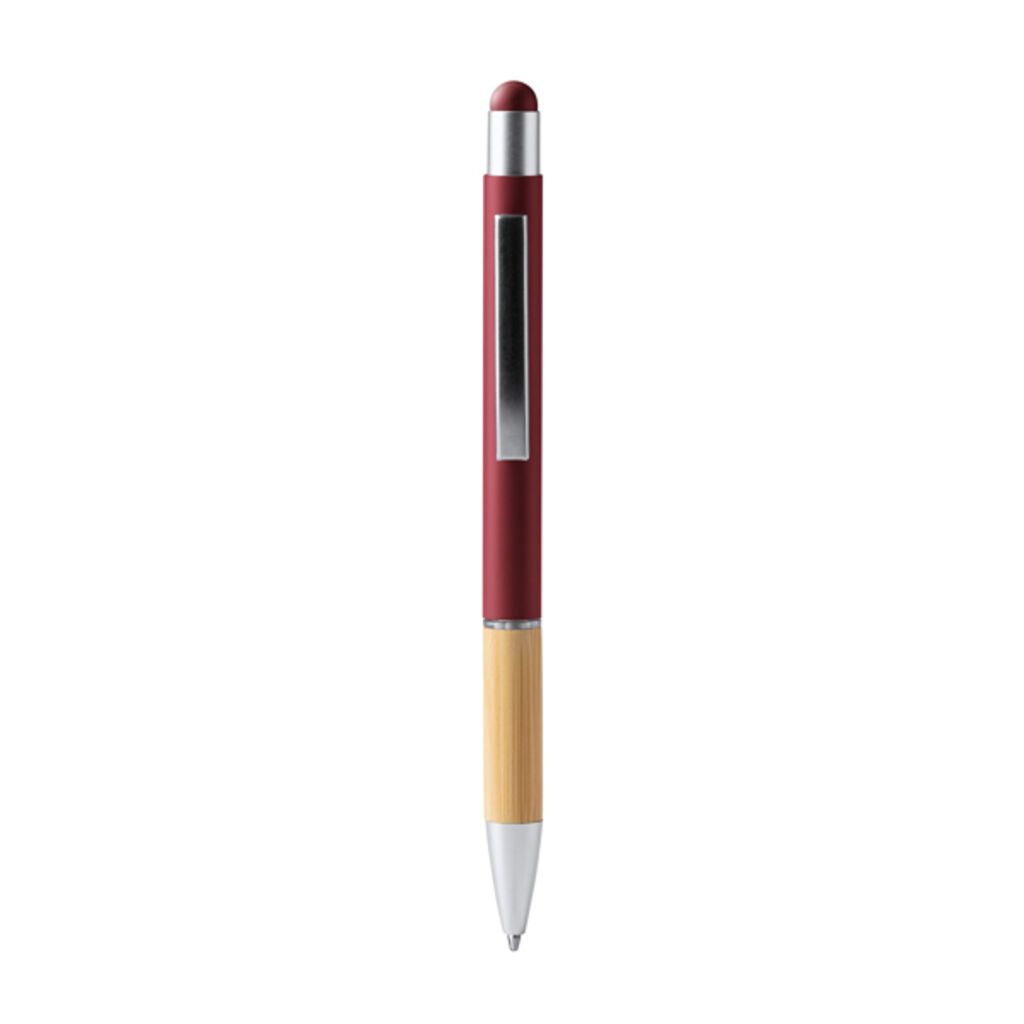 Металева кулькова ручка з матовою обробкою, бамбуковою ручкою, колір червоний