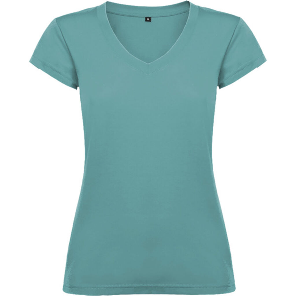 Женская футболка с короткими рукавами, горловиной с V-образным вырезом и окантовкой в рубчик, цвет синий