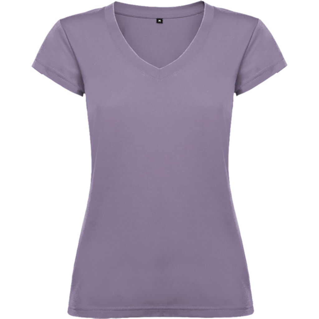 Женская футболка с короткими рукавами, горловиной с V-образным вырезом и окантовкой в рубчик, цвет лавандовий