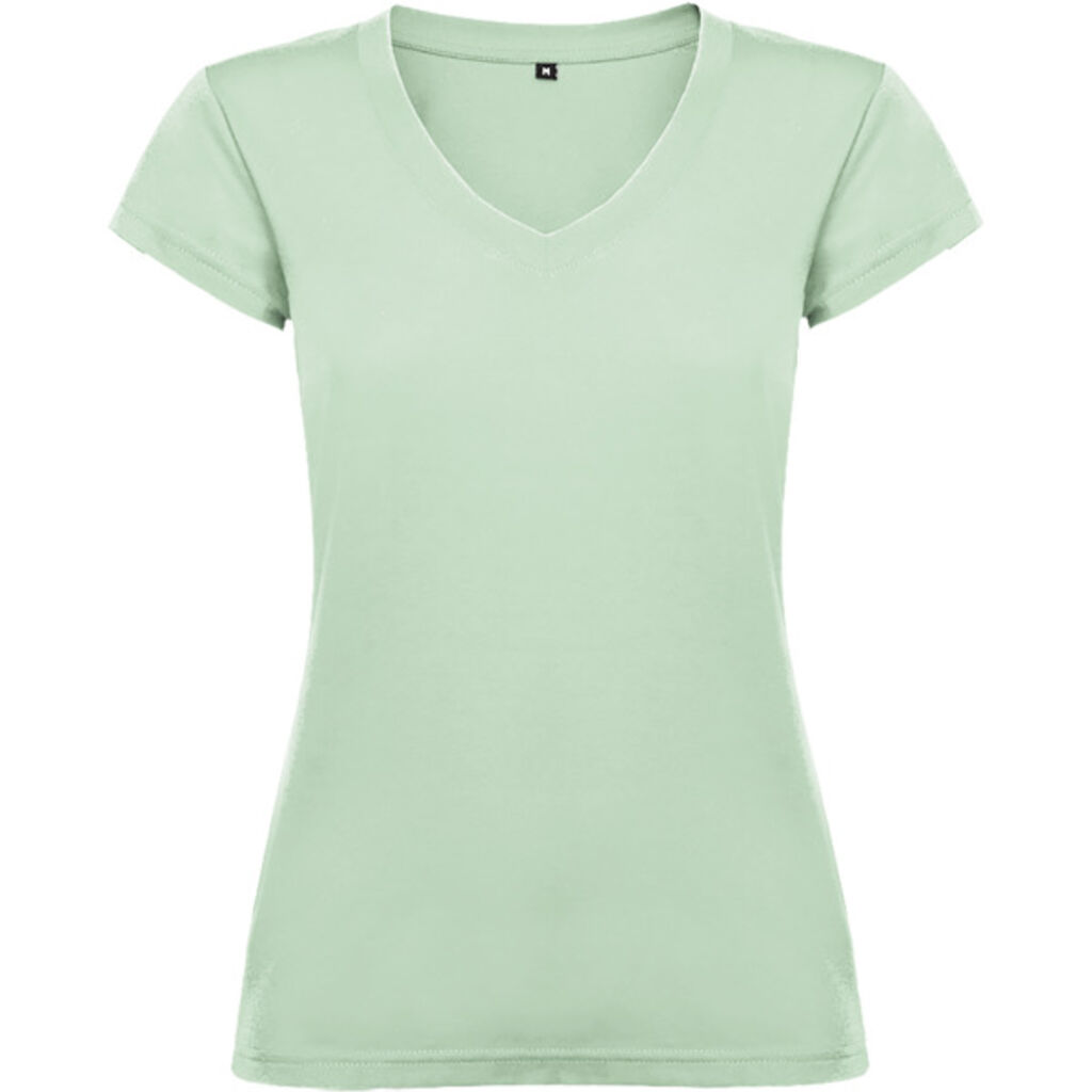 Женская футболка с короткими рукавами, горловиной с V-образным вырезом и окантовкой в рубчик, цвет зеленый