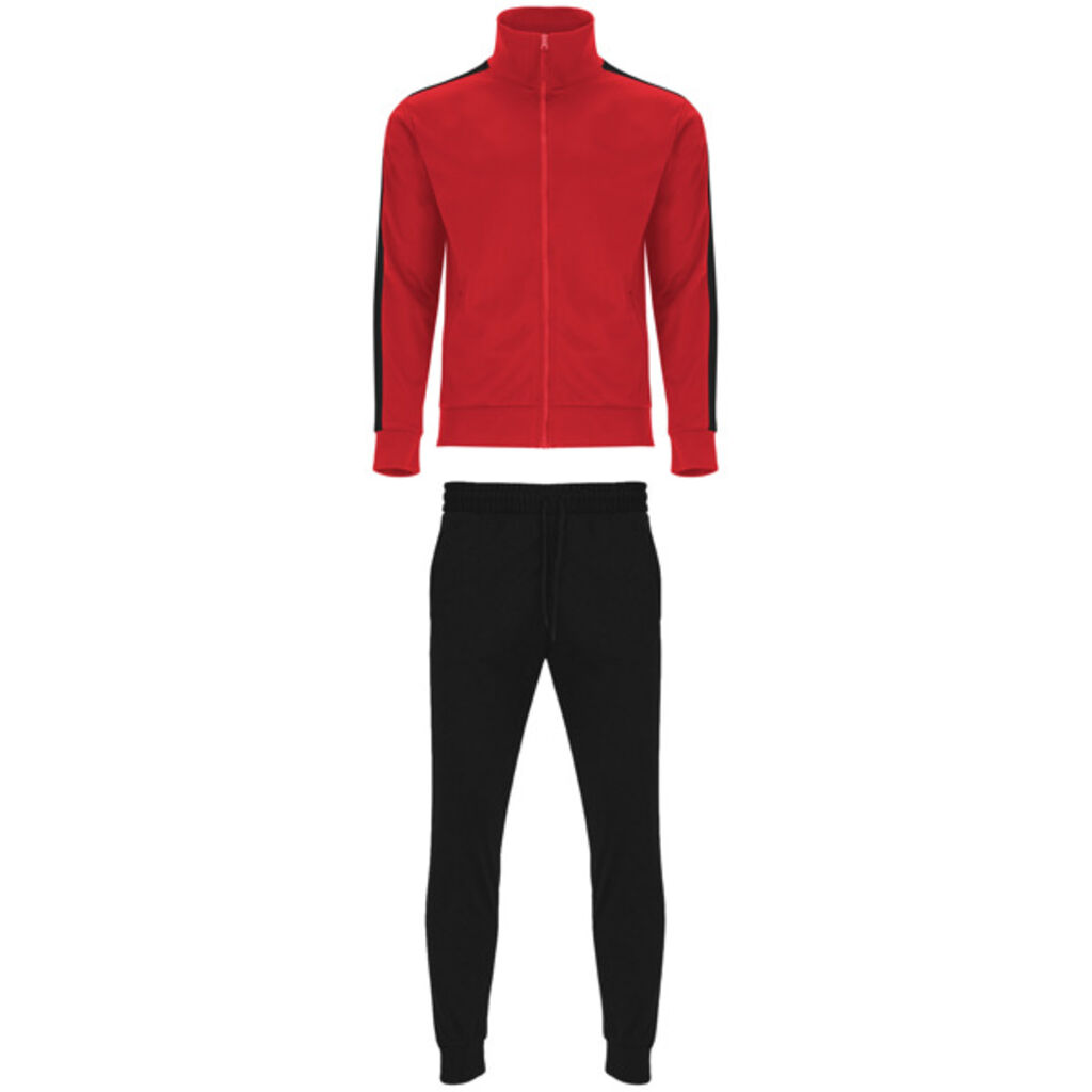 Комбинированный спортивный костюм с кофтой и брюками, цвет красный, черный