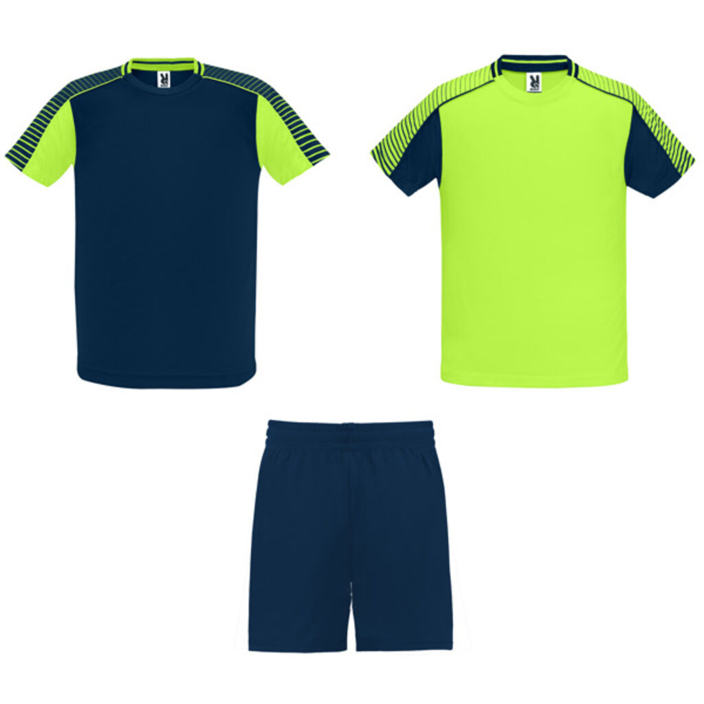 Спортивный костюм унисекс: две футболки и одни шорты, цвет флуоресцентный зеленый, морской синий