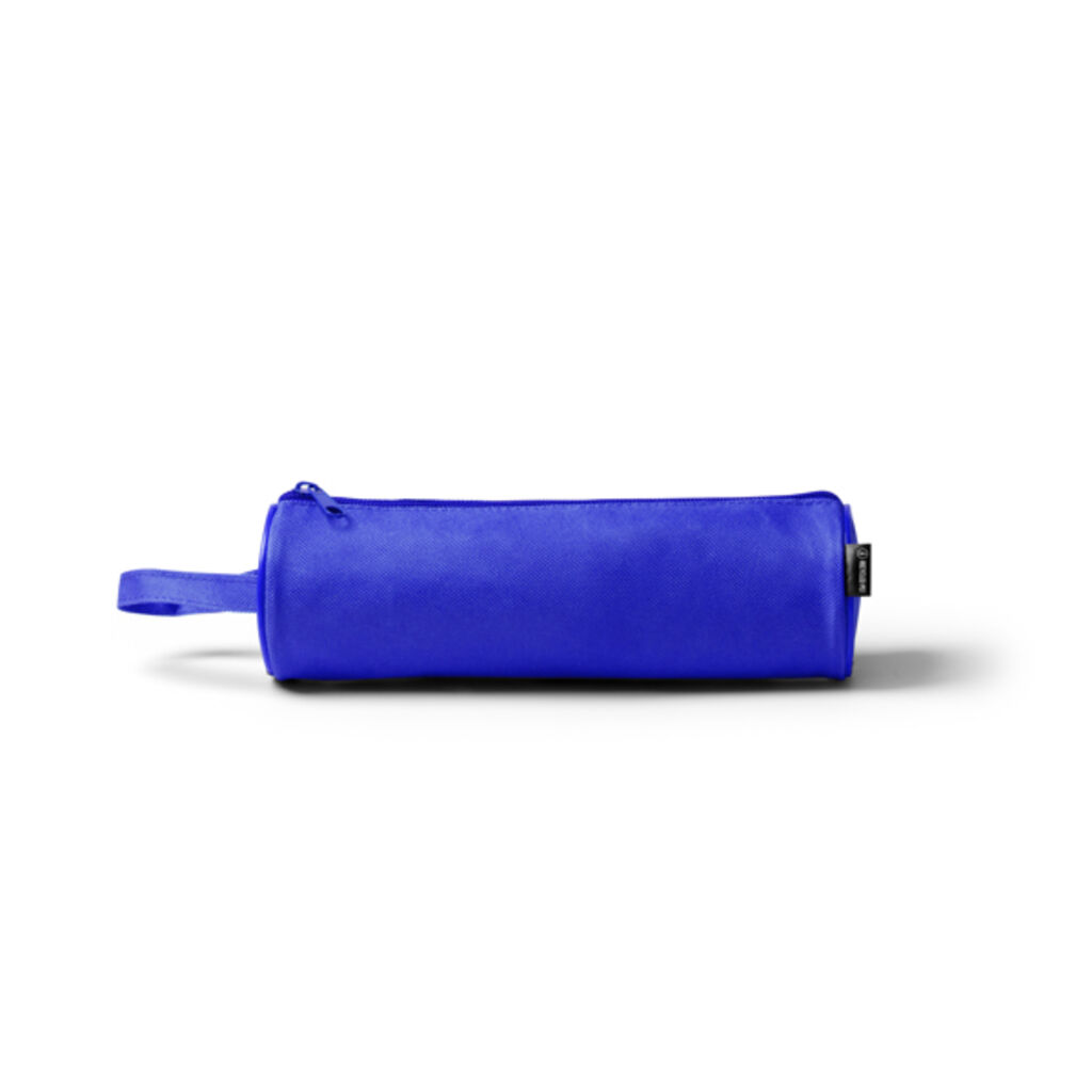 Цилиндрический футляр из полиэстера 600D RPET однотонного цвета с соответствующей застежкой-молнией, цвет синий