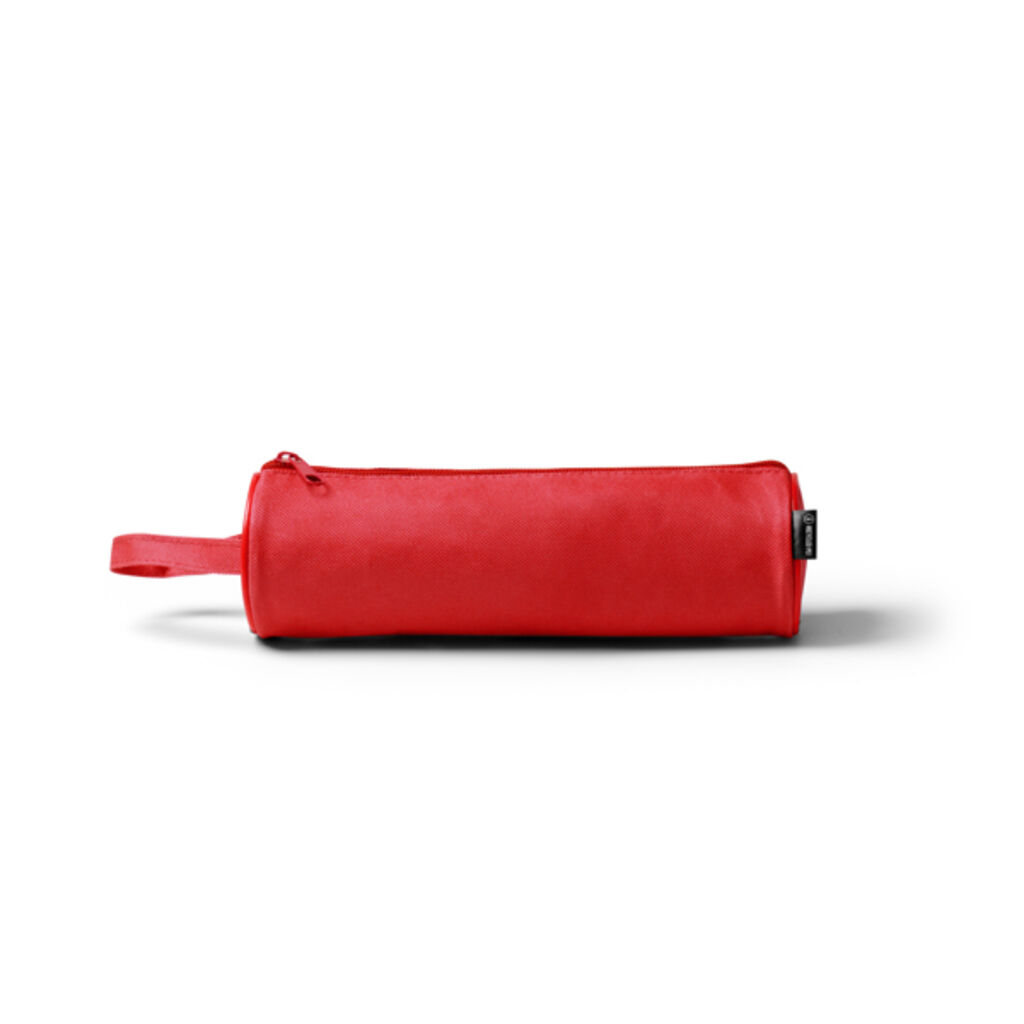 Цилиндрический футляр из полиэстера 600D RPET однотонного цвета с соответствующей застежкой-молнией, цвет красный