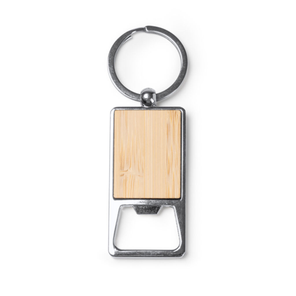 Брелок для ключей из бамбука и хромированного металла, цвет бежевый