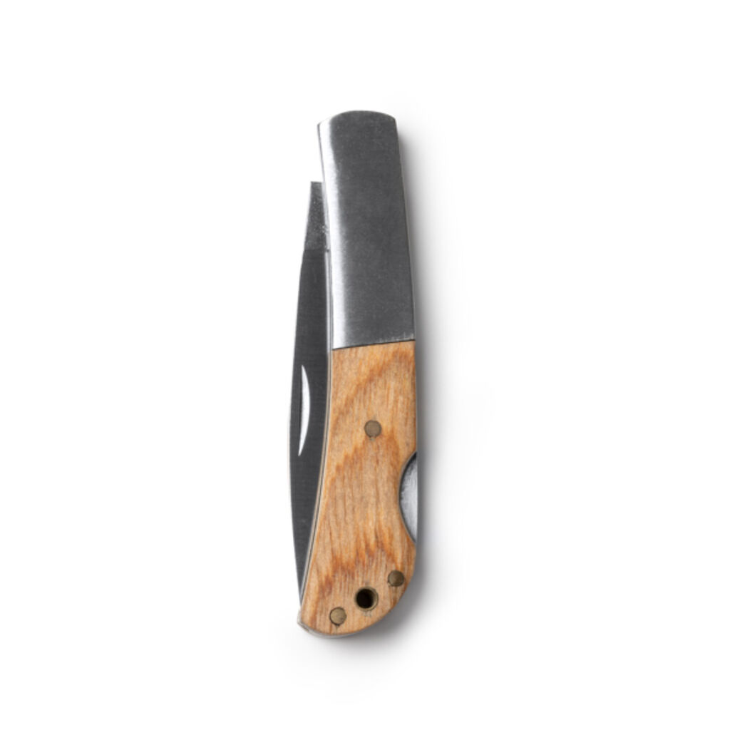 Складной нож из нержавеющей стали и комбинированной рукояткой из натурального дерева, цвет бежевый