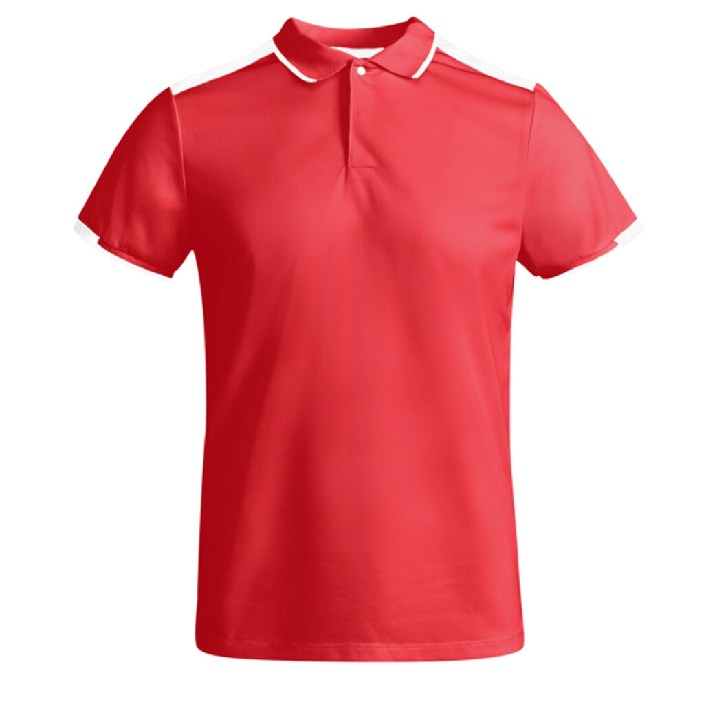 Мужская рубашка-поло с короткими рукавами из антибактериального переработанного полиэстера, цвет красный, белый