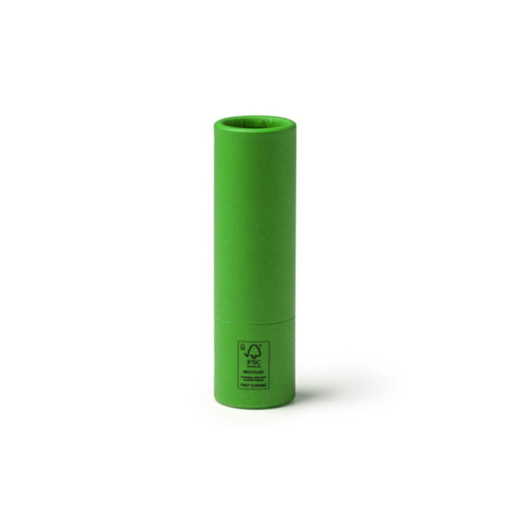 Бальзам для губ в упаковці з переробленого картону, колір зелений