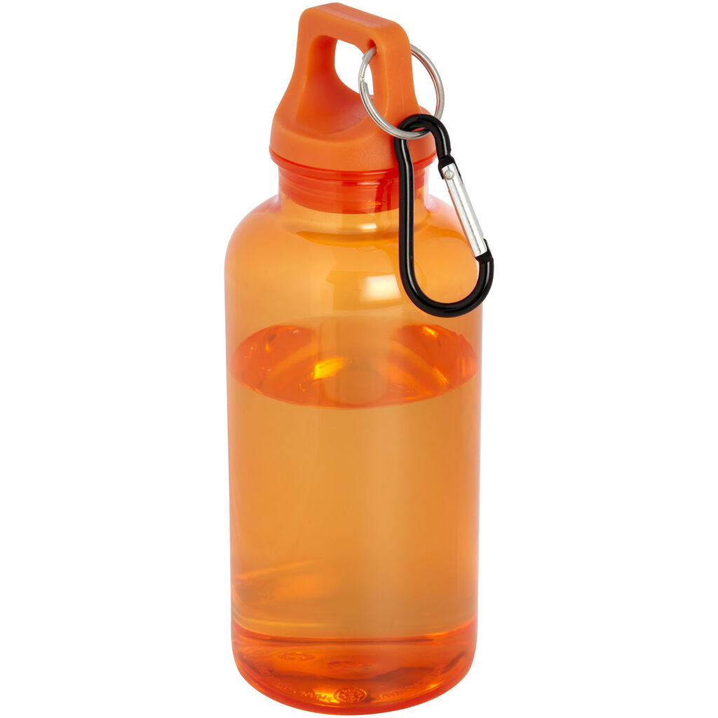 Бутылка для воды из переработанного пластика Oregon емкостью 400 мл с карабином, сертифицированная RCS, цвет оранжевый