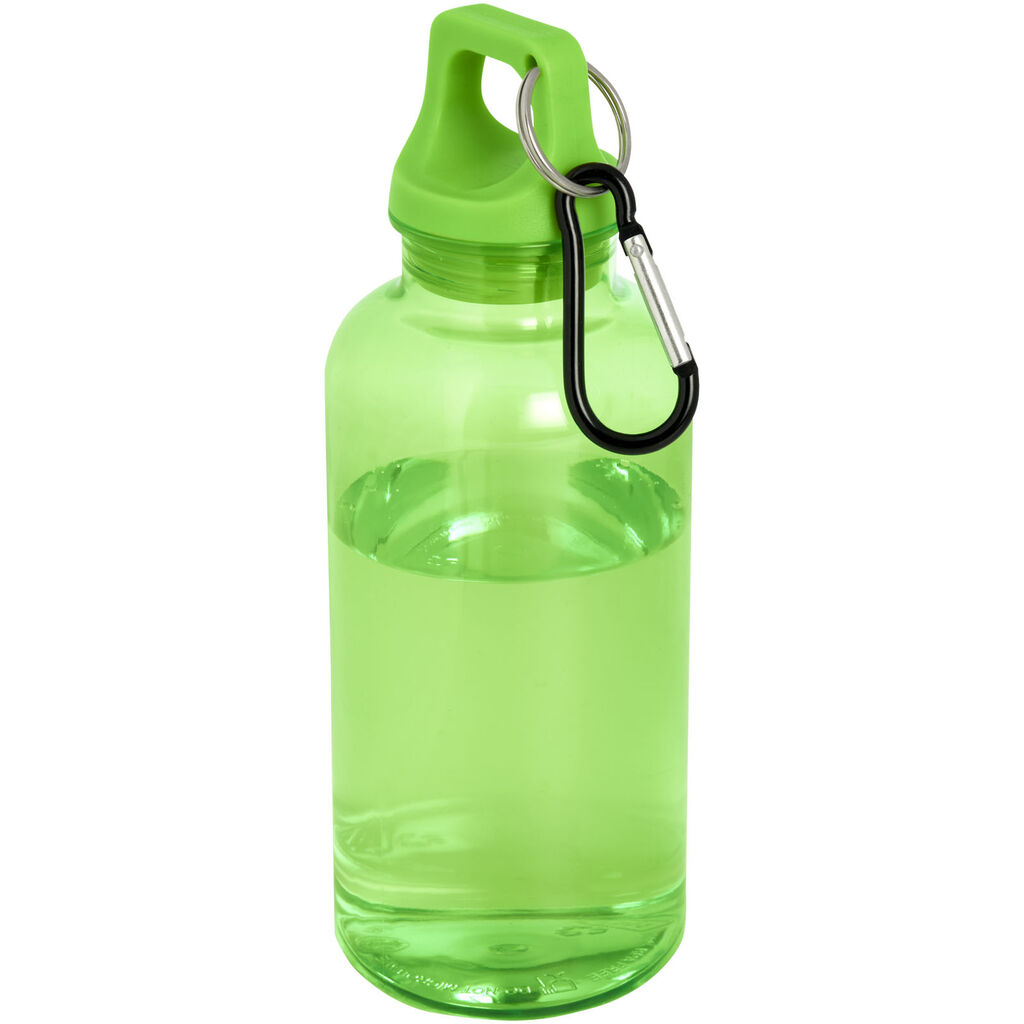 Бутылка для воды из переработанного пластика Oregon емкостью 400 мл с карабином, сертифицированная RCS, цвет зеленый
