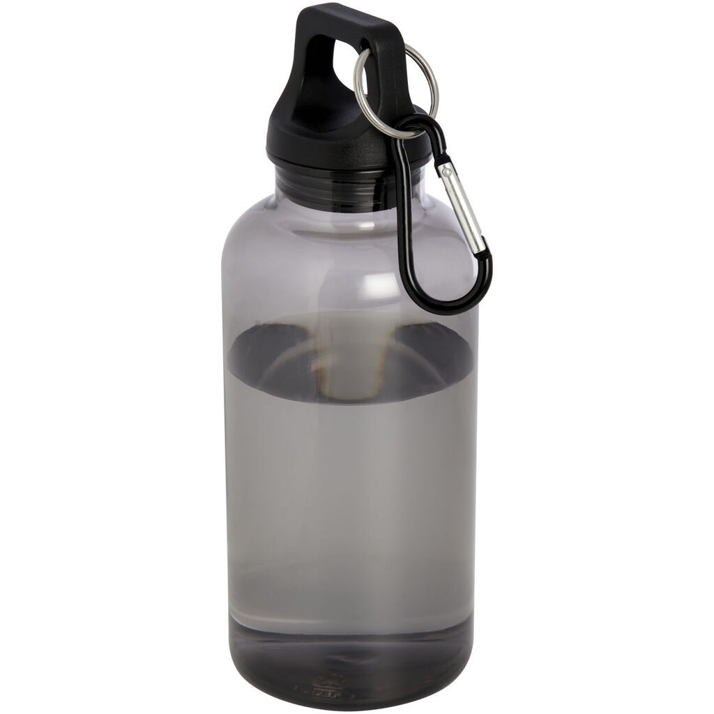 Бутылка для воды из переработанного пластика Oregon емкостью 400 мл с карабином, сертифицированная RCS, цвет черный