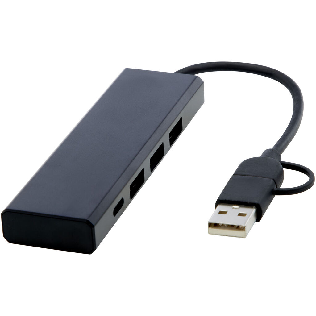 Концентратор USB 2.0 Rise RCS из переработанного алюминия, цвет черный