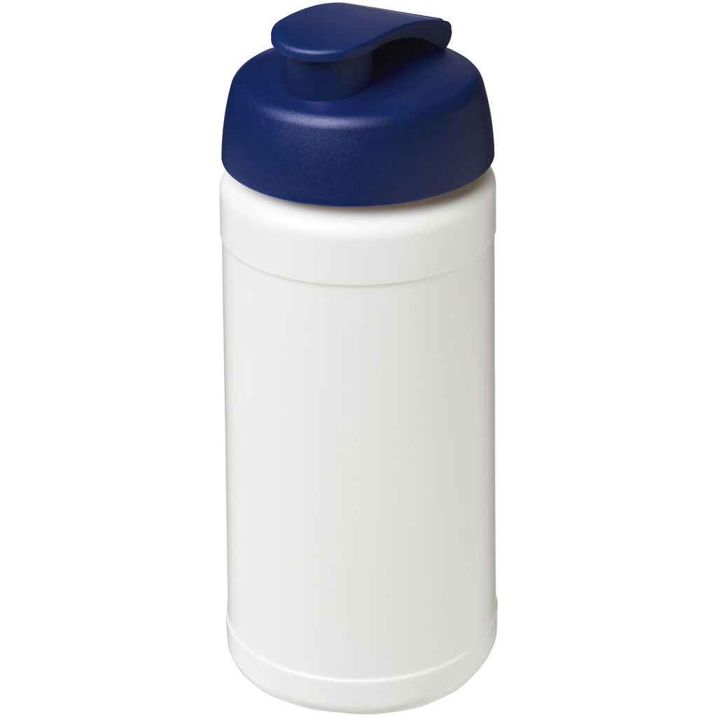 Спортивная бутылка Baseline из переработанного сырья объемом 500 мл с откидной крышкой, цвет белый, синий