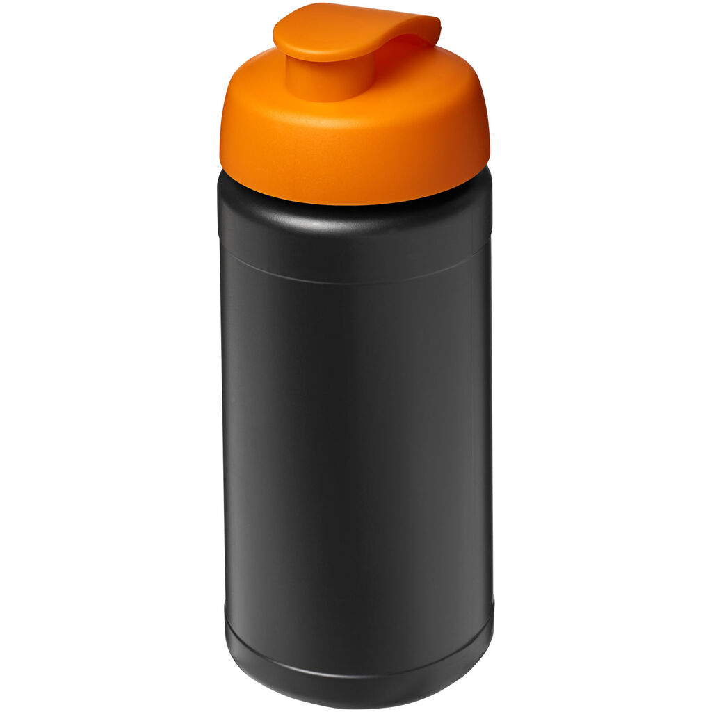 Спортивная бутылка Baseline из переработанного сырья объемом 500 мл с откидной крышкой, цвет черный, оранжевый