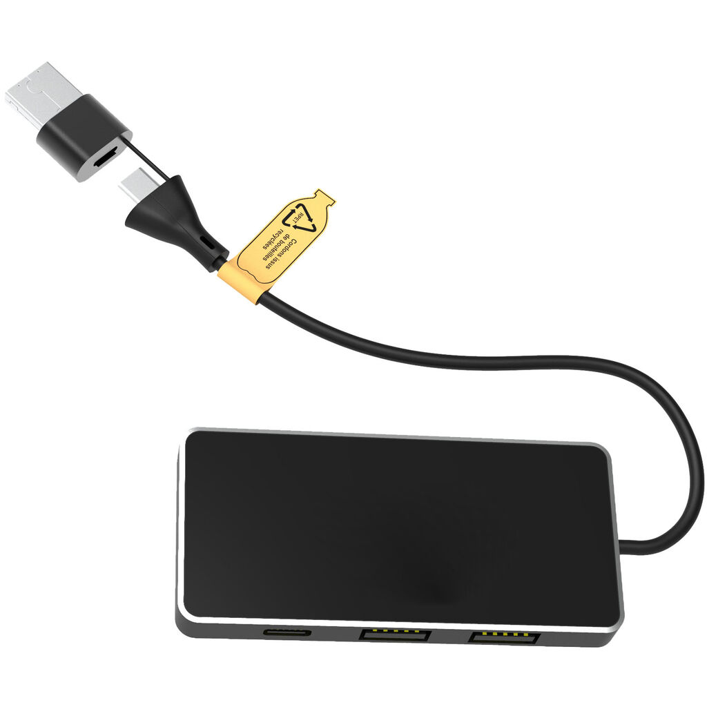 SCX.design H20 USB-концентратор 8-в-1 с двойным входом и 6 портами, цвет сплошной черный - 1PX16590- Фото №3
