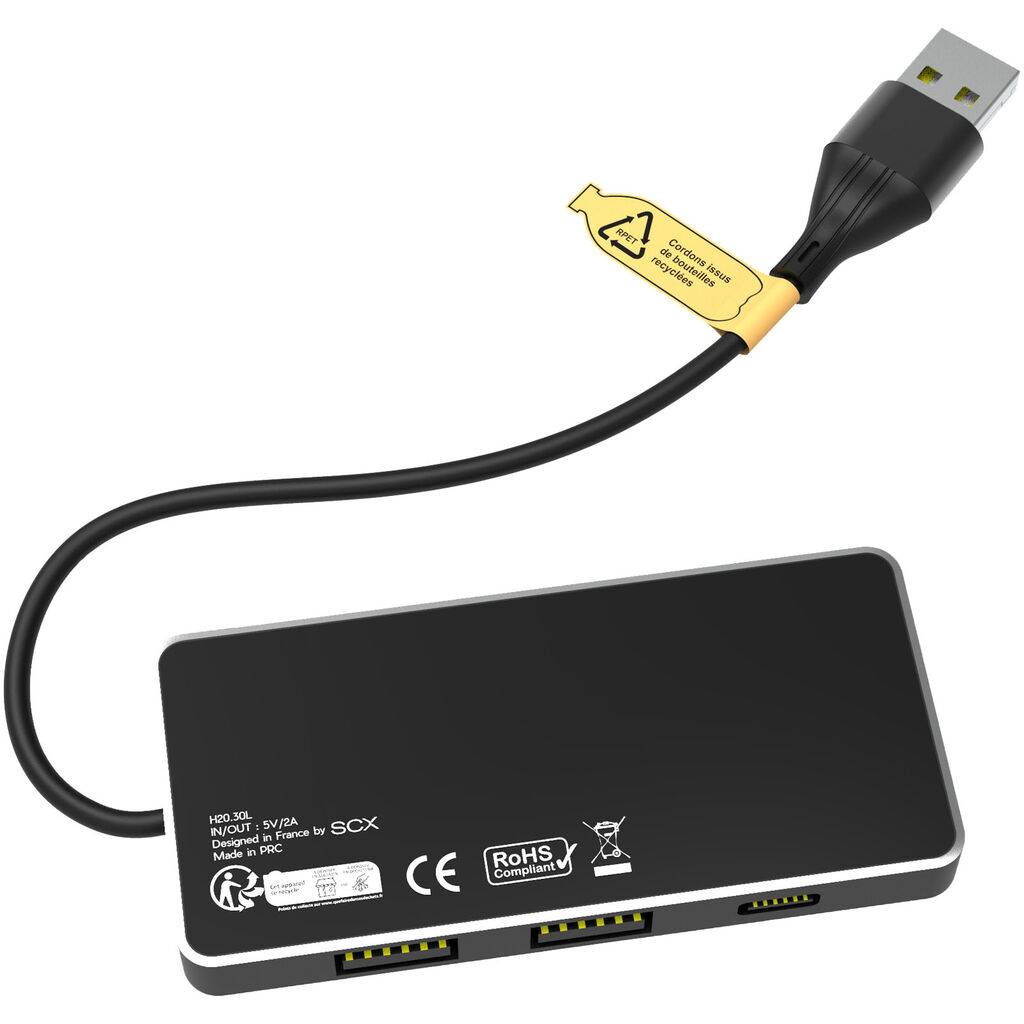 SCX.design H20 USB-концентратор 8-в-1 с двойным входом и 6 портами, цвет сплошной черный - 1PX16590- Фото №5