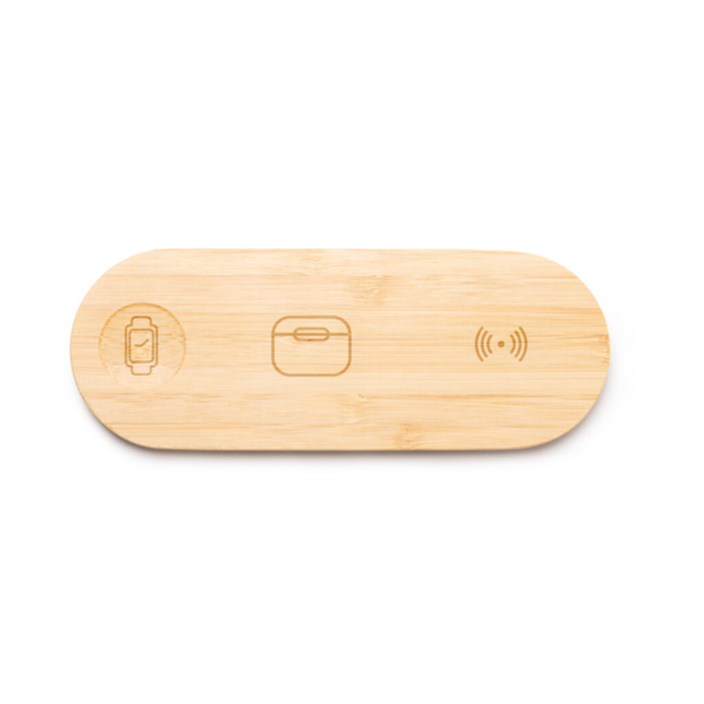 Зарядна база 3 в 1, 15 Вт виготовлена з бамбука, колір бежевий - CR1524S129- Фото №1 Зарядна база 3 в 1, 15 Вт виготовлена з бамбука, колір бежевий - CR1524S129- Фото №1