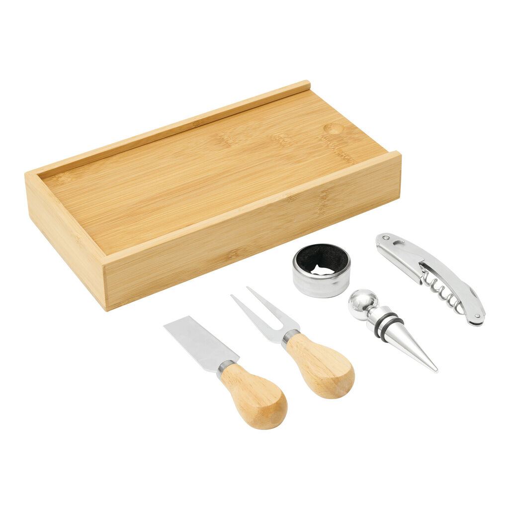 Набір для вина та сиру BAMBOO WINE, колір коричневий, срібний - 56-0301159- Фото №1