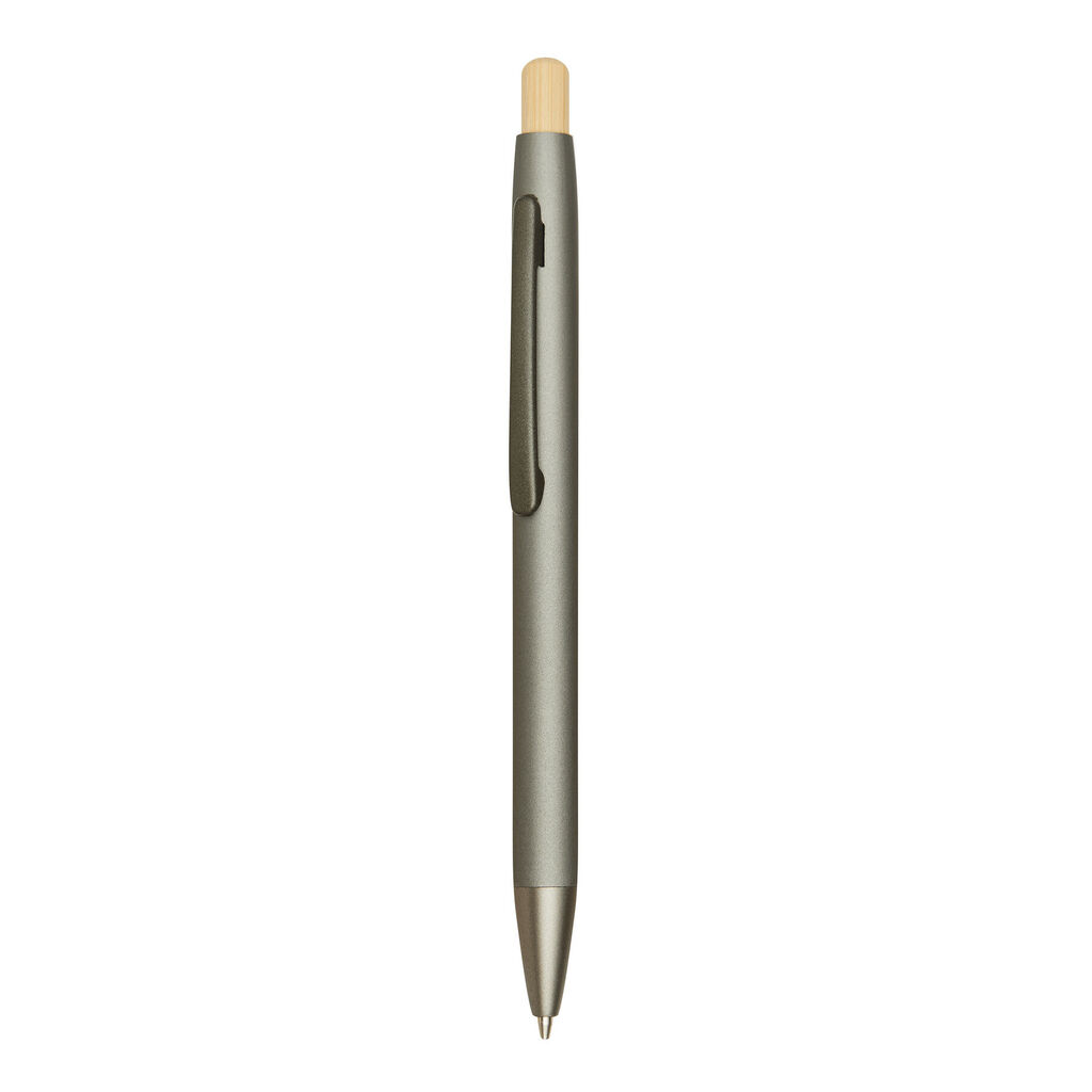 Алюминиевая шариковая ручка BAMBOO PUSHER, цвет серый - 56-1102253- Фото №1