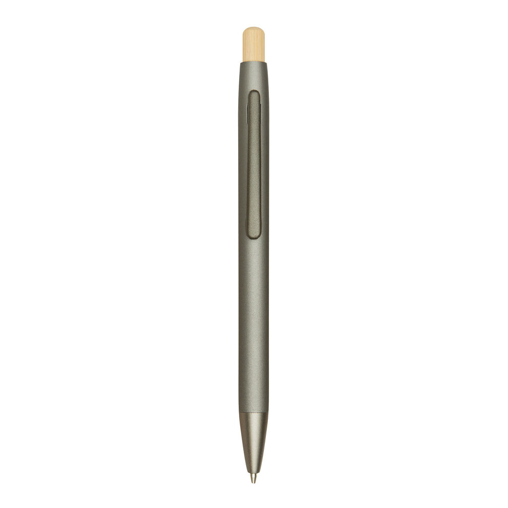 Алюминиевая шариковая ручка BAMBOO PUSHER, цвет серый - 56-1102253- Фото №2