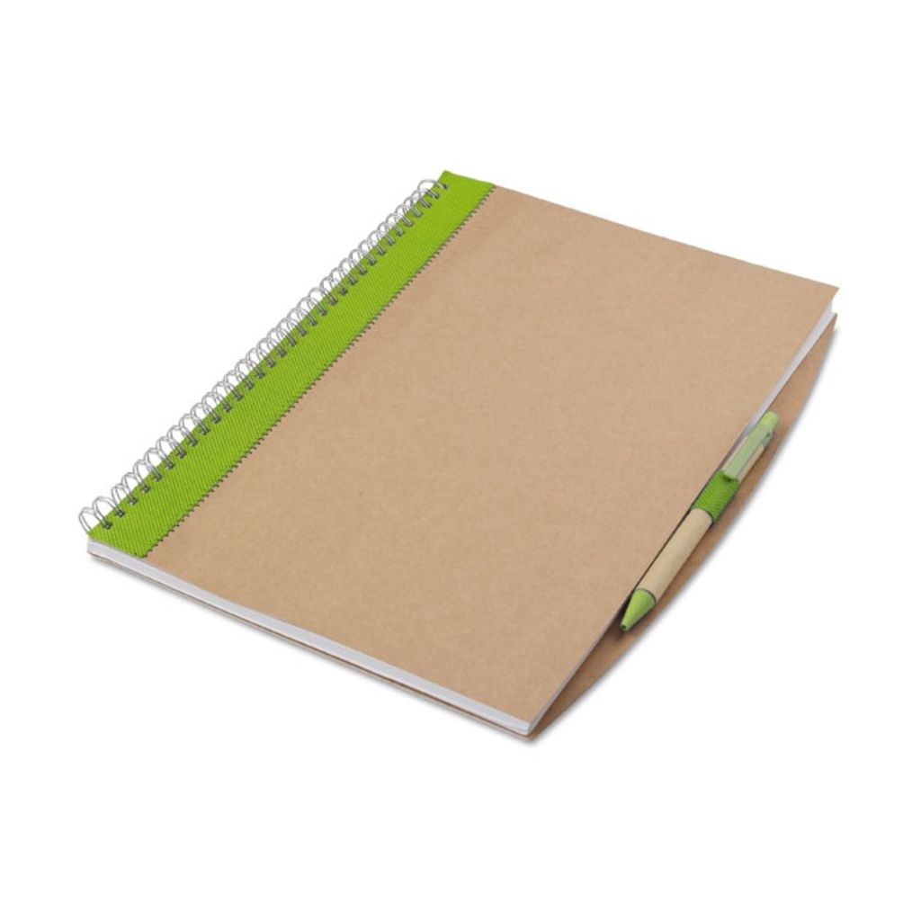Эко-блокнот А4 формата с ручкой, бежевый с зеленым