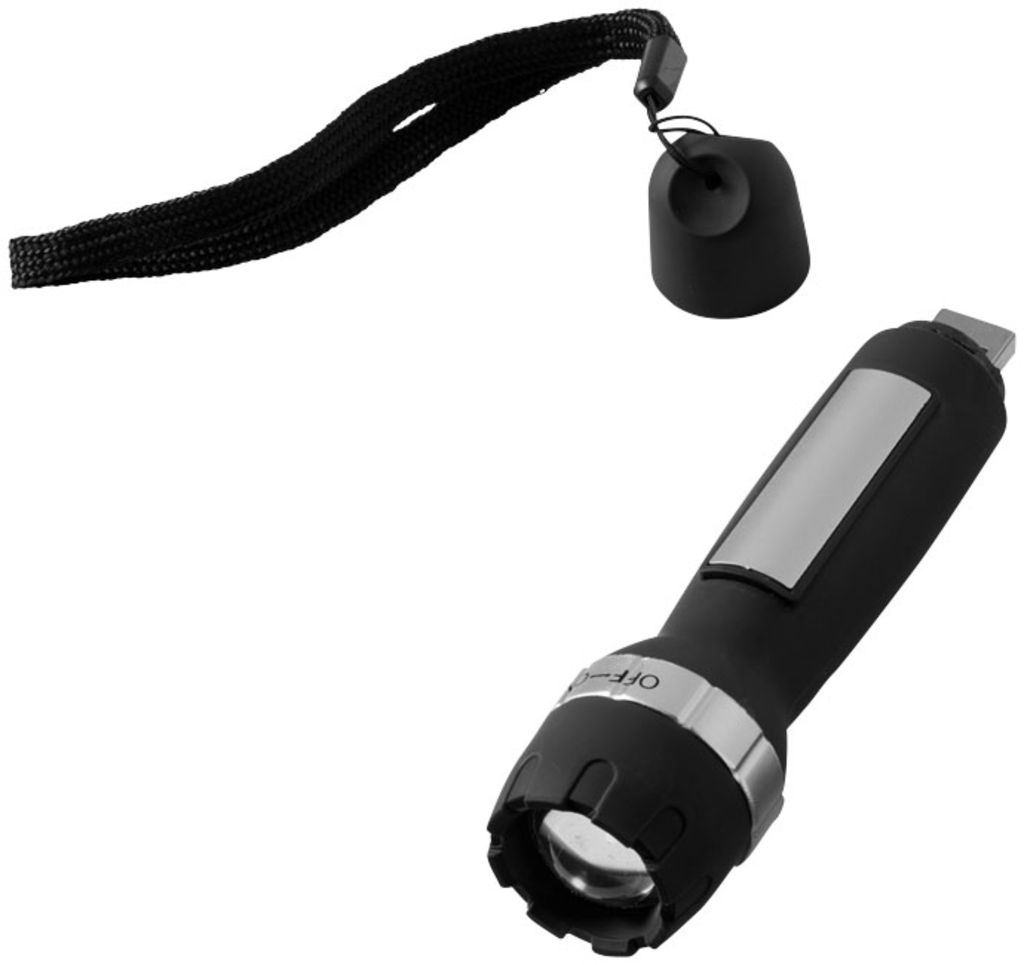 Перезарядний ліхтарик Rigel з роз'ємом USB, колір суцільний чорний