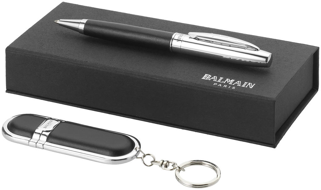 Подарунковий набір ручок, колір суцільний чорний, срібний