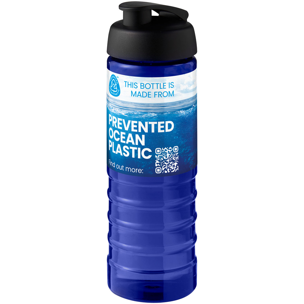 Спортивна пляшка H2O Active® Eco Treble об'ємом 750 мл із куполоподібною кришкою, колір синій, суцільний чорний - 21047906- Фото №2