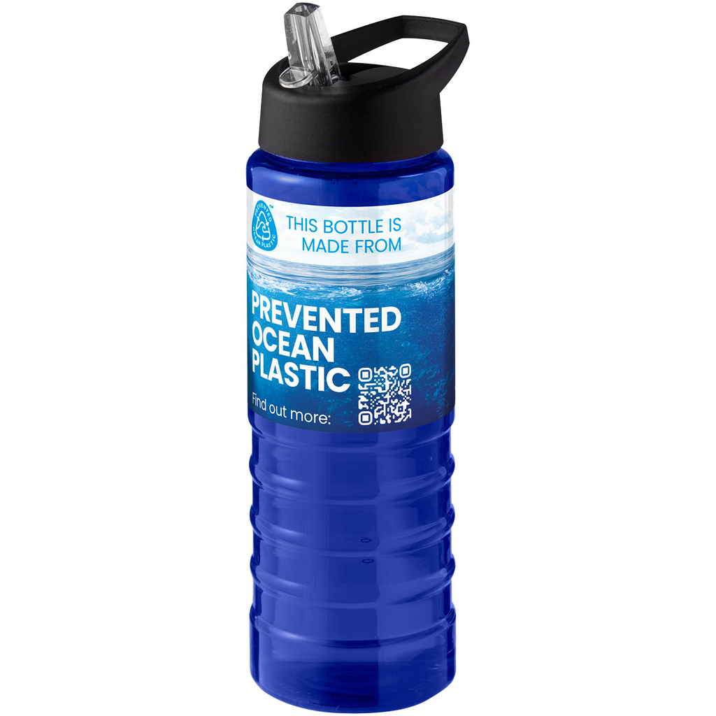 Спортивная бутылка H2O Active® Eco Treble объемом 750 мл с куполообразной крышкой, цвет cиний, сплошной черный - 21048205- Фото №2