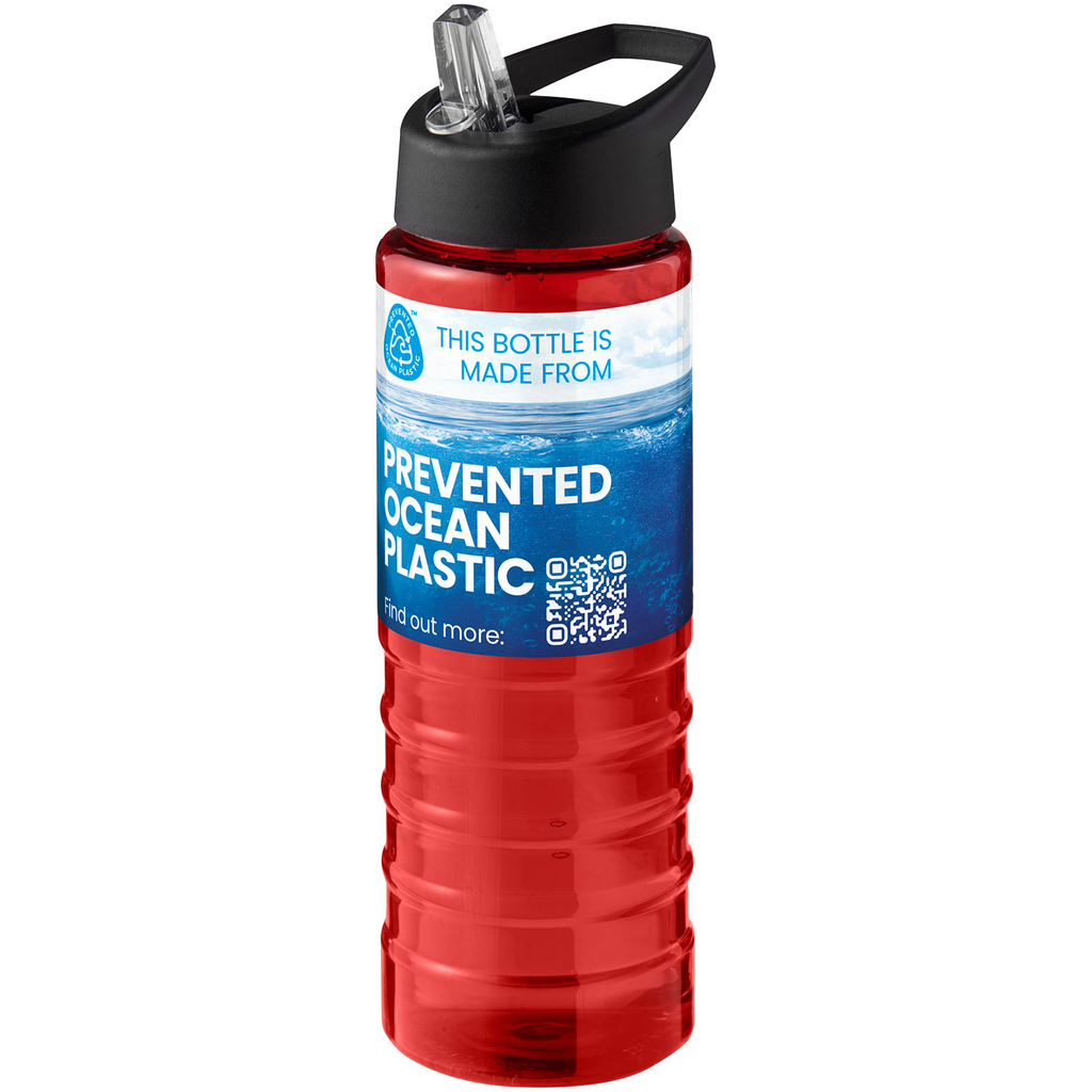 Спортивна пляшка H2O Active® Eco Treble об'ємом 750 мл із куполоподібною кришкою, колір червоний, суцільний чорний - 21048206- Фото №2