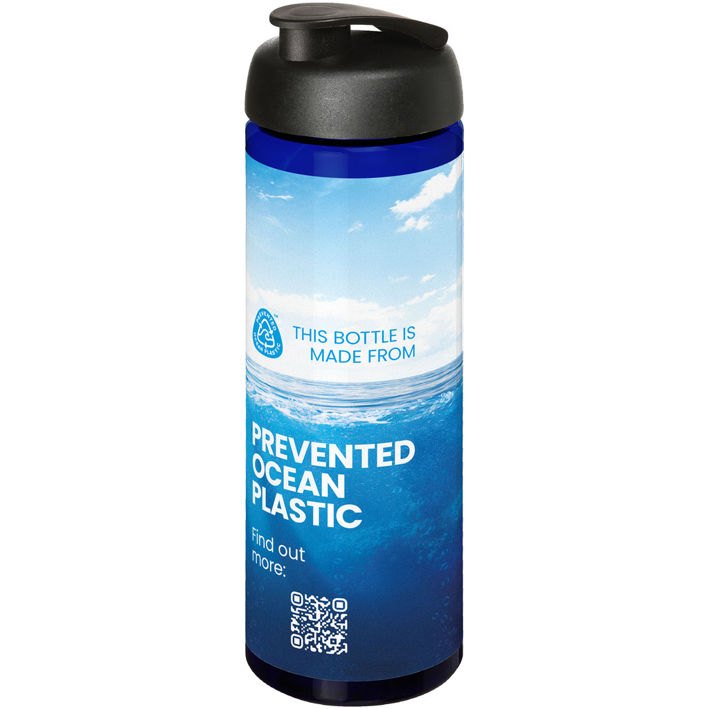 Спортивна пляшка H2O Active® Eco Vibe об'ємом 850 мл з кришкою, що відкидається, колір синій, суцільний чорний - 21048306- Фото №2