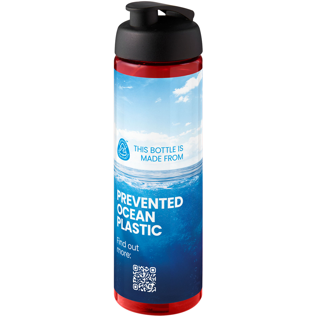 Спортивна пляшка H2O Active® Eco Vibe об'ємом 850 мл з кришкою, що відкидається, колір червоний, суцільний чорний - 21048311- Фото №2