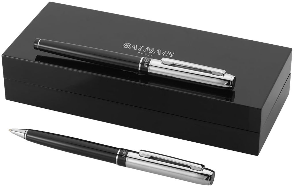 Подарунковий набір ручок, колір суцільний чорний, срібний