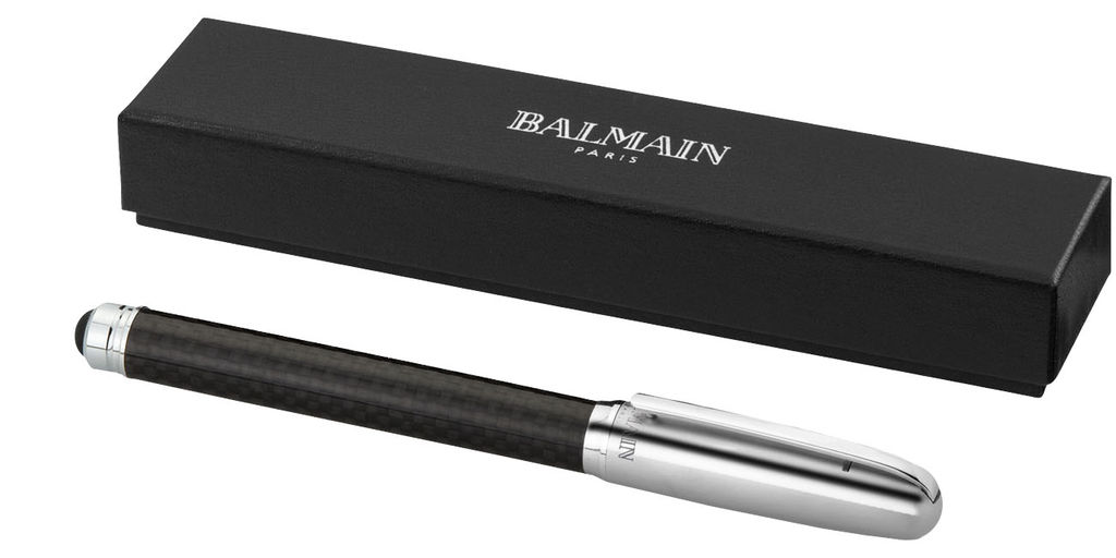 Ручка-роллер со стилусом, цвет сплошной черный, серебряный