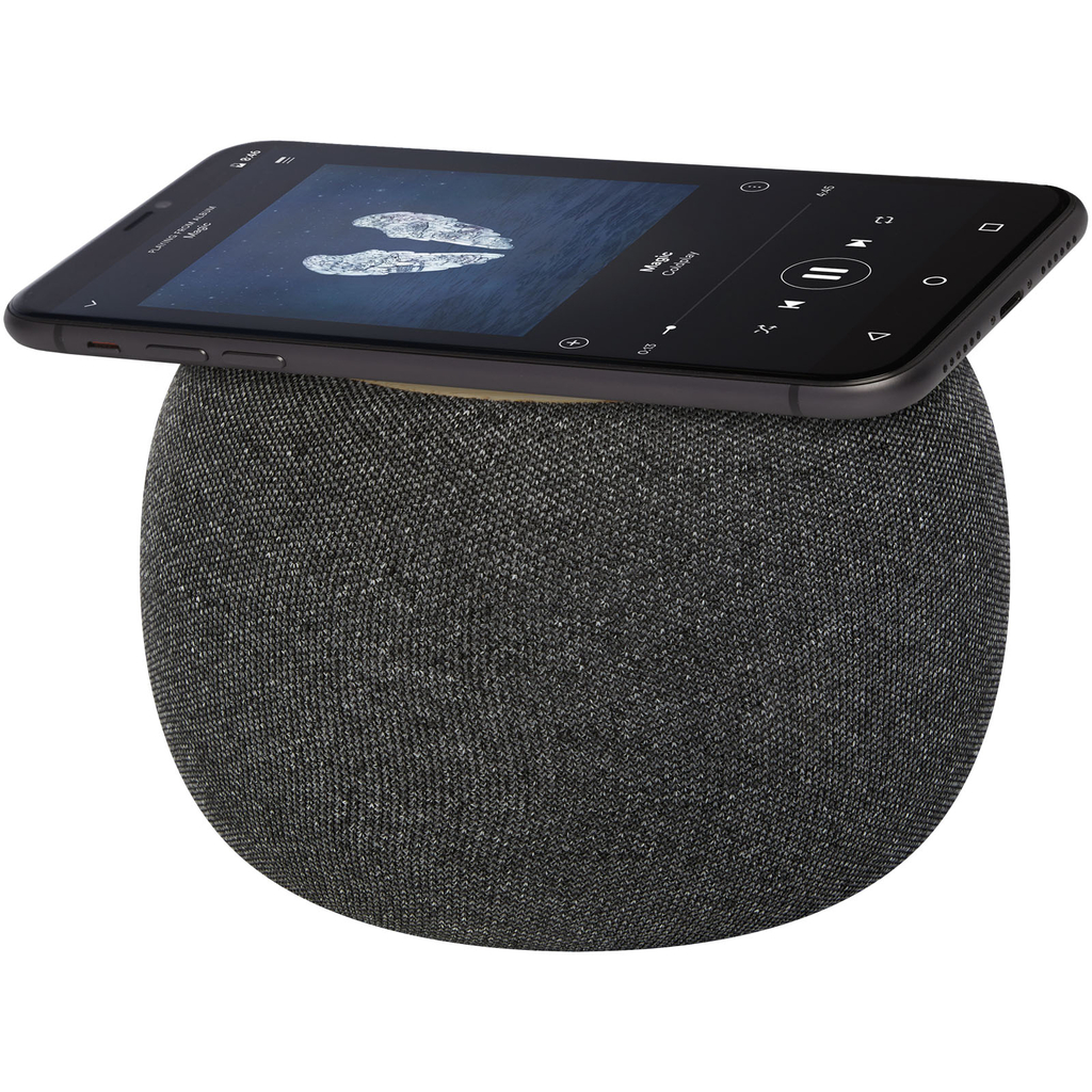 Bluetooth®-динамік та бездротовий зарядний пристрій з бамбука/переробленого ПЕТ-пластику Ecofiber, колір натуральний, сірий - 12431806- Фото №6