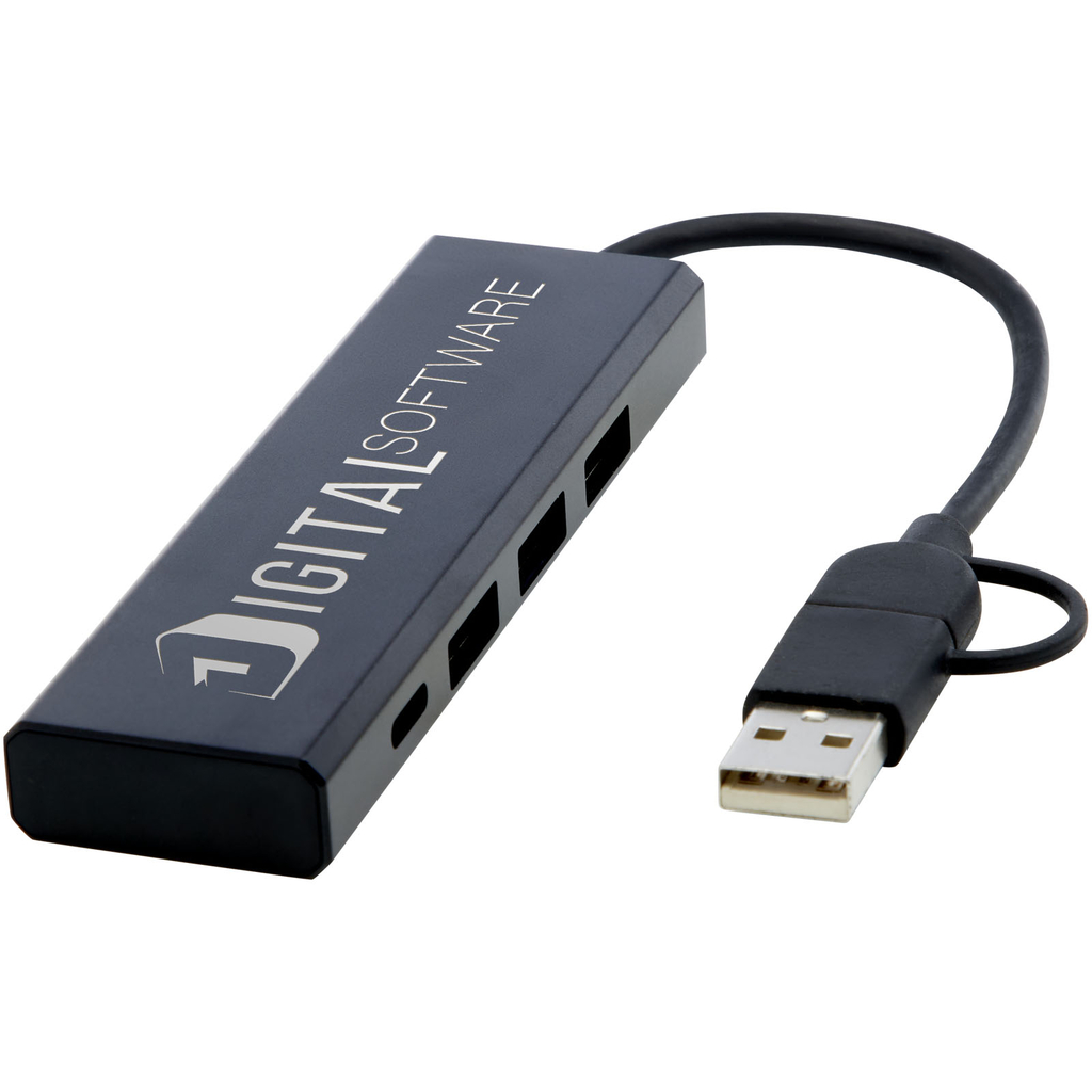 Концентратор USB 2.0 Rise RCS из переработанного алюминия, цвет черный - 12434490- Фото №2