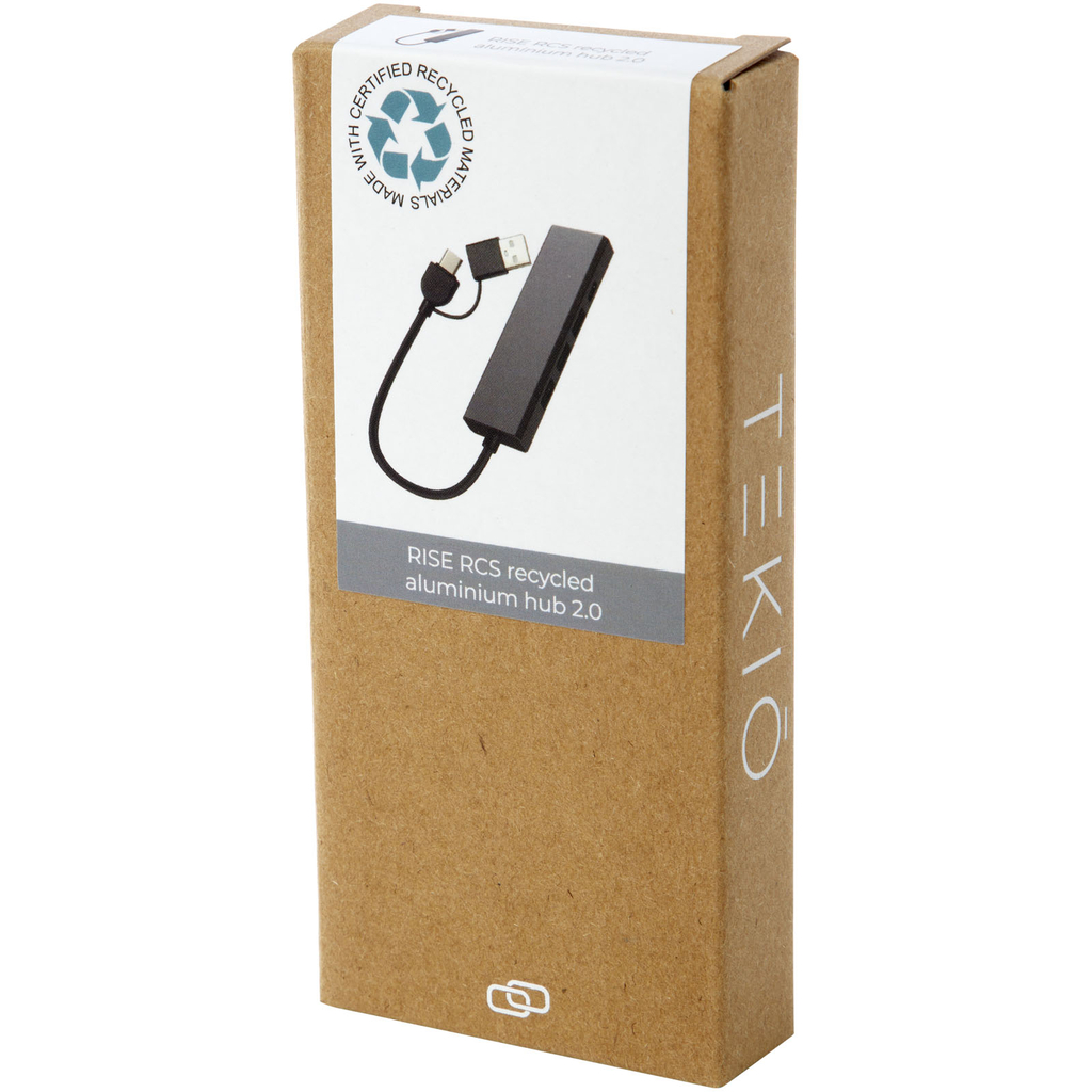Концентратор USB 2.0 Rise RCS из переработанного алюминия, цвет черный - 12434490- Фото №3