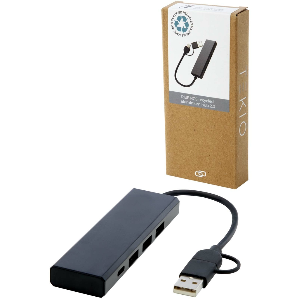 Концентратор USB 2.0 Rise RCS из переработанного алюминия, цвет черный - 12434490- Фото №7