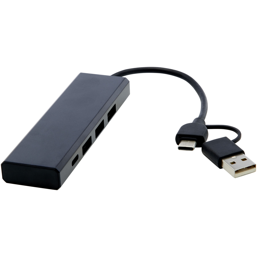 Концентратор USB 2.0 Rise RCS из переработанного алюминия, цвет черный - 12434490- Фото №8