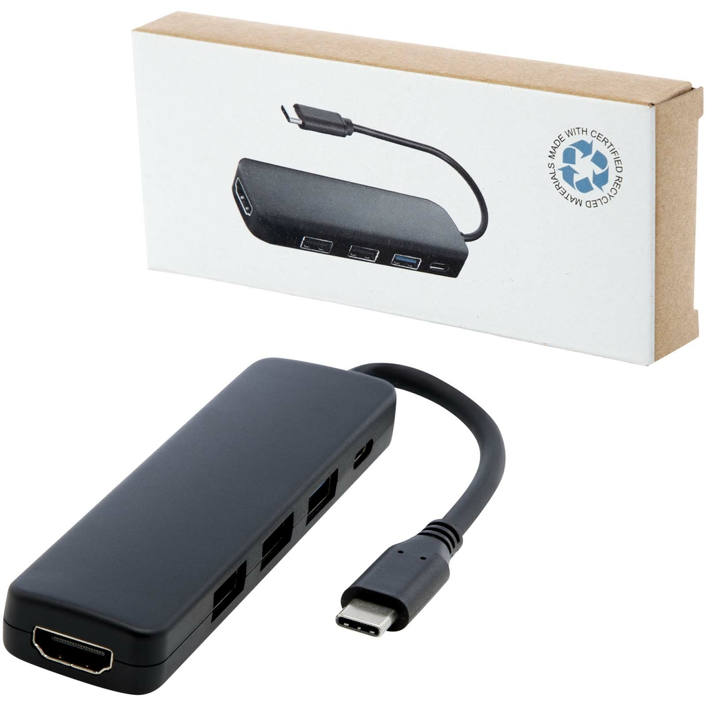 Мультимедийный адаптер Loop RCS из переработанного пластика USB 2.0-3.0 с портом HDMI, цвет черный - 12436890- Фото №7