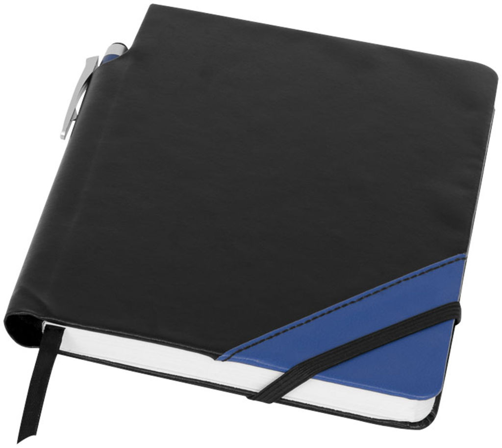 Блокнот Patch-the-edge з кульковою ручкою, колір суцільний чорний, яскраво-синій