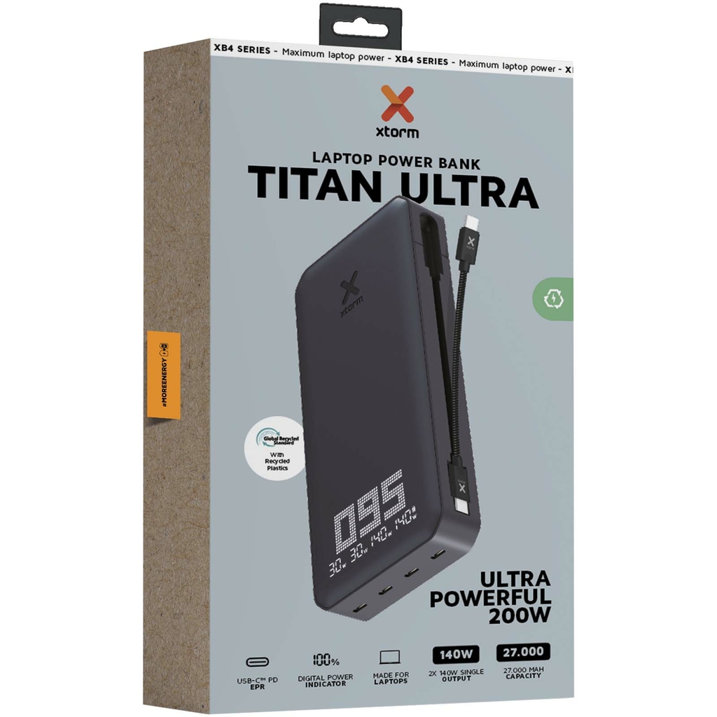 Xtorm XB403 Titan Ultra портативное зарядное устройство для ноутбука емкостью 27 000 мАч и мощностью 200 Вт, цвет сплошной черный - 12440690- Фото №3