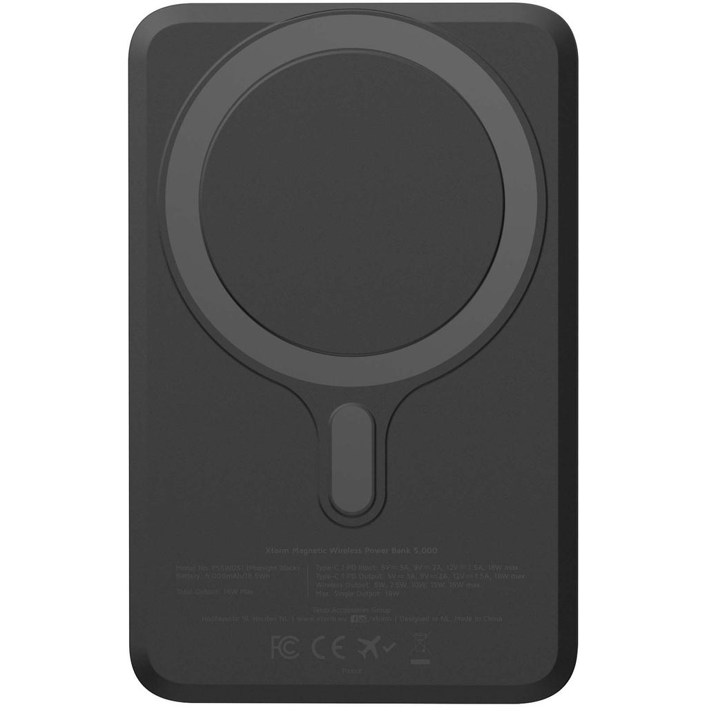 Xtorm FS5W051 магнитное беспроводное портативное зарядное устройство емкостью 5 000 мАч, цвет сплошной черный - 12441090- Фото №4
