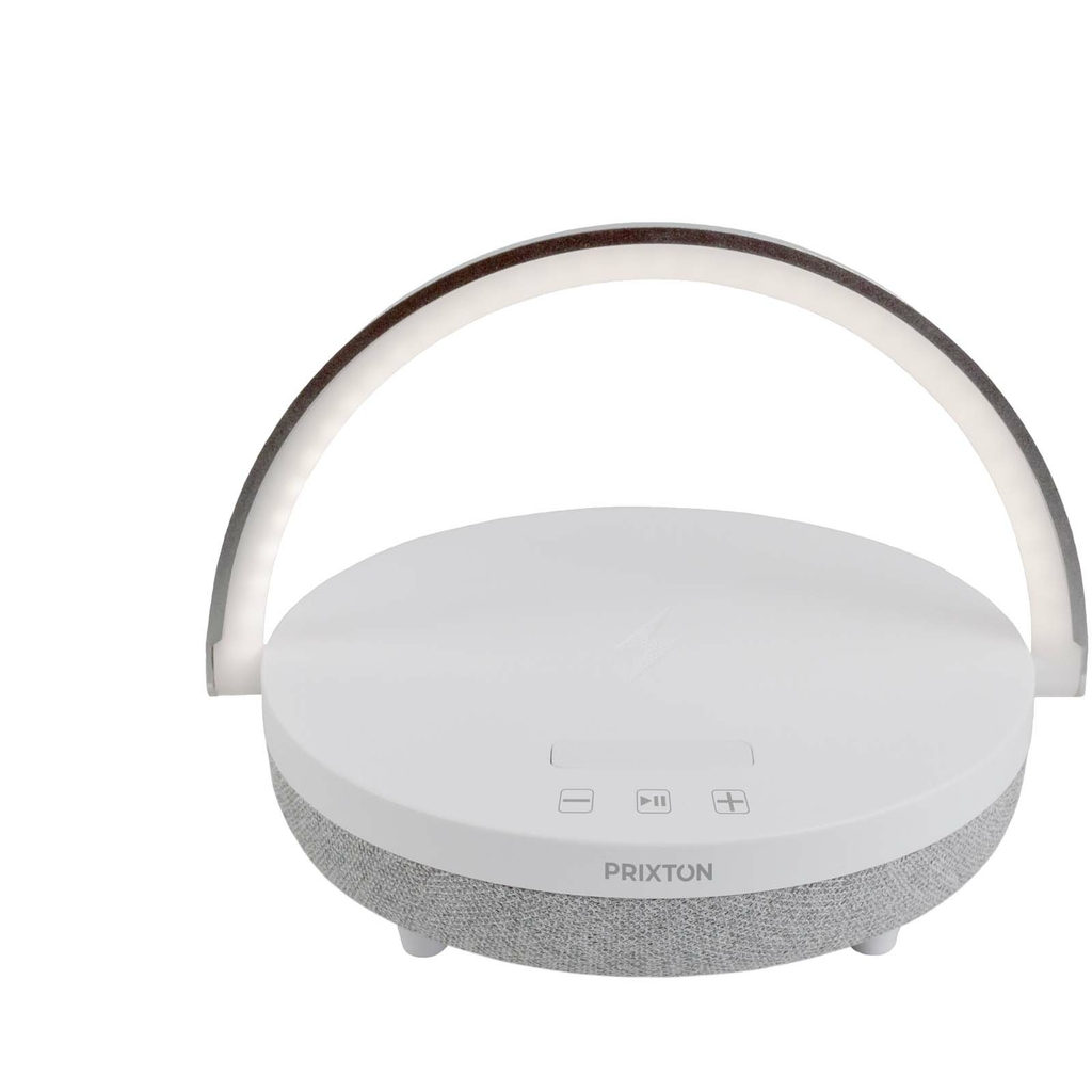 Prixton динамік Bluetooth® 4-в-1 потужністю 10 Вт зі світлодіодним підсвічуванням та базою для бездротової зарядки, колір білий - 2PA16001- Фото №1