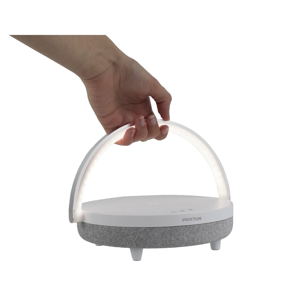 Prixton динамік Bluetooth® 4-в-1 потужністю 10 Вт зі світлодіодним підсвічуванням та базою для бездротової зарядки, колір білий - 2PA16001- Фото №5