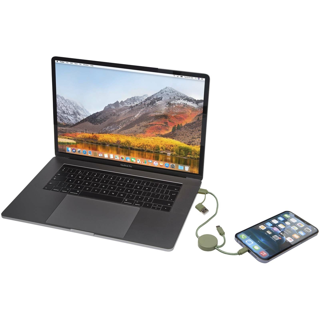 Citala кабель 5-в-1 из переработанной пластмассы длиной 30 см для синхронизации данных и быстрой зарядки мощностью 27 Вт, цвет зеленый яркий - 12442762- Фото №8