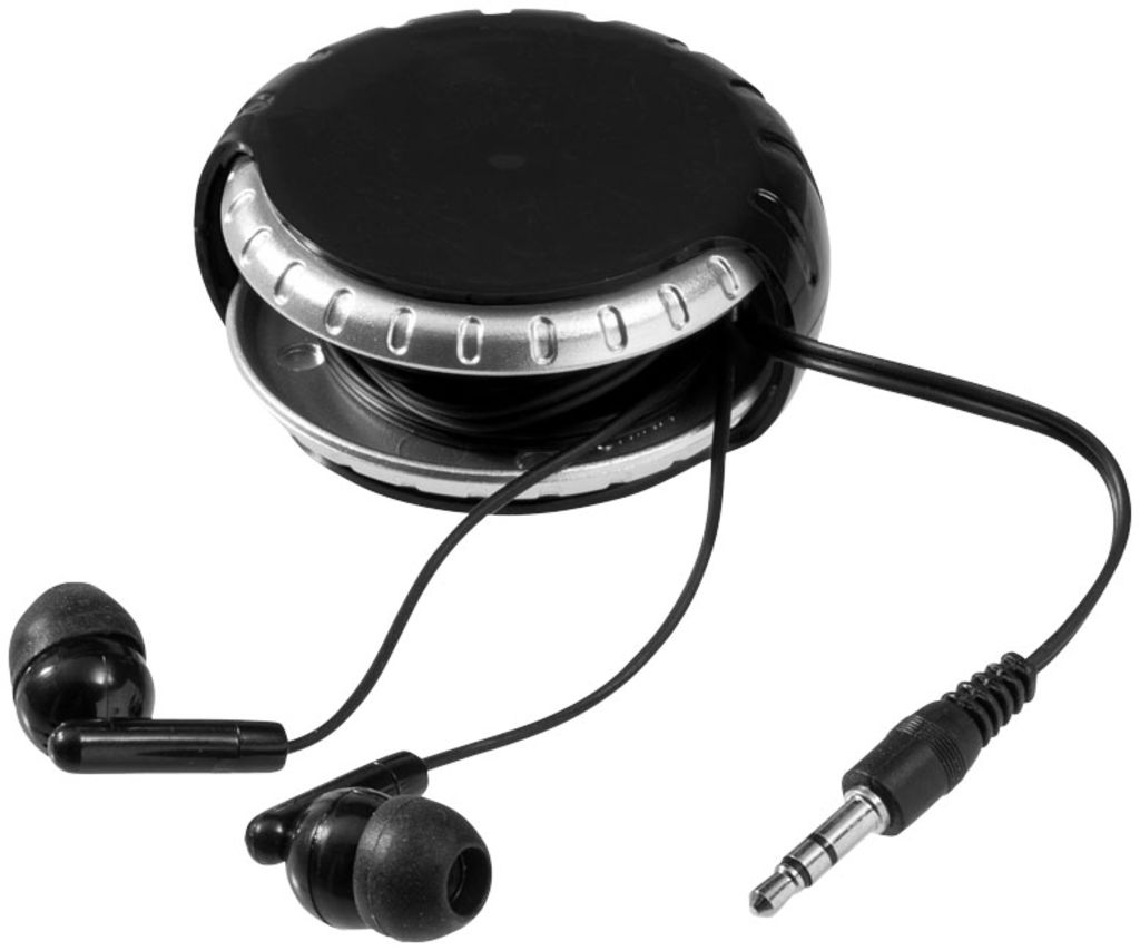 Навушники Windi з чохлом для проводу, колір суцільний чорний, срібний